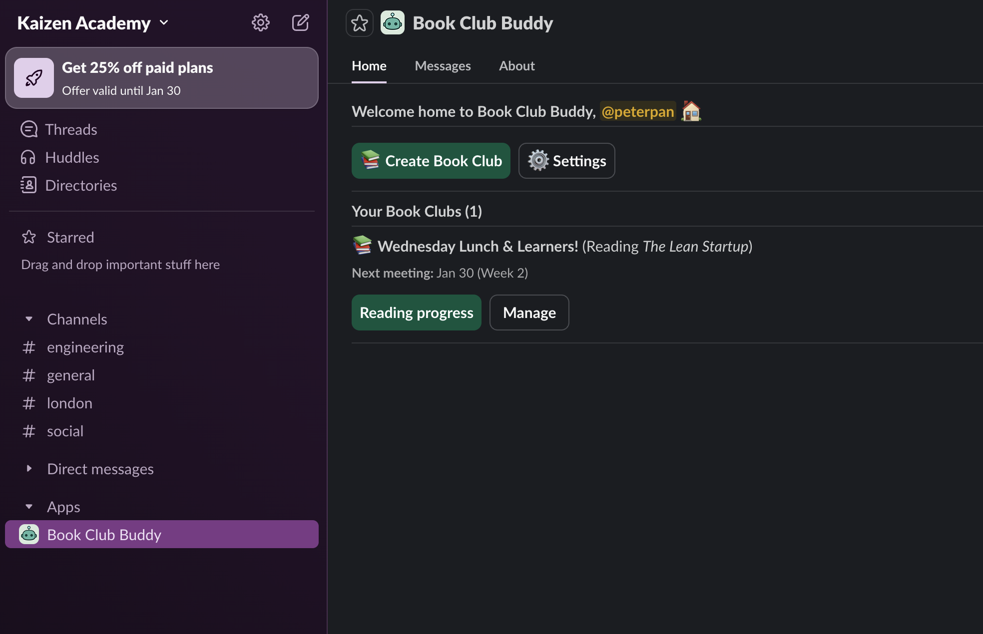 Book Club Buddy app home